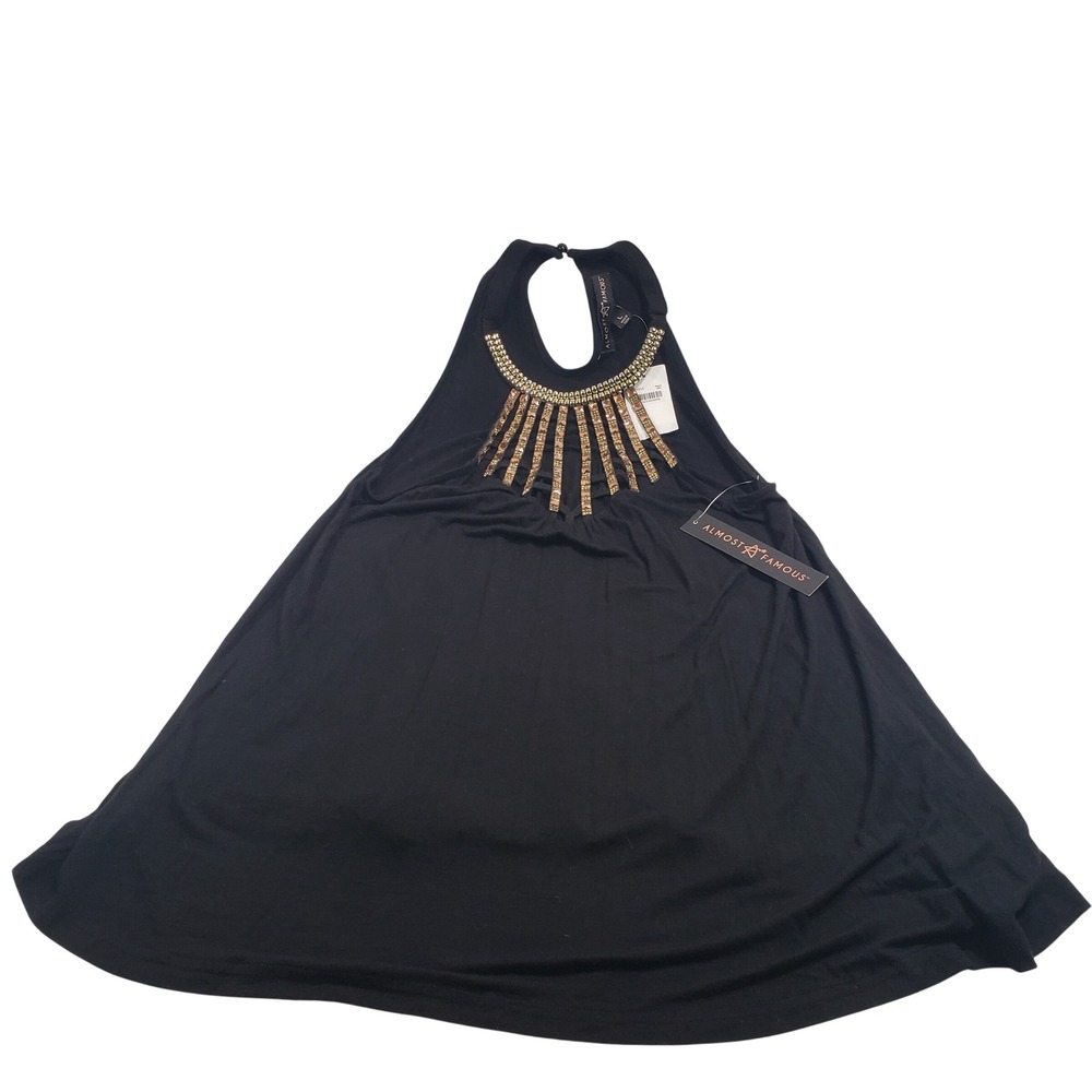 Almost Famous Women Embellished Halter Top L Black Gold ZW1770-3707-MC